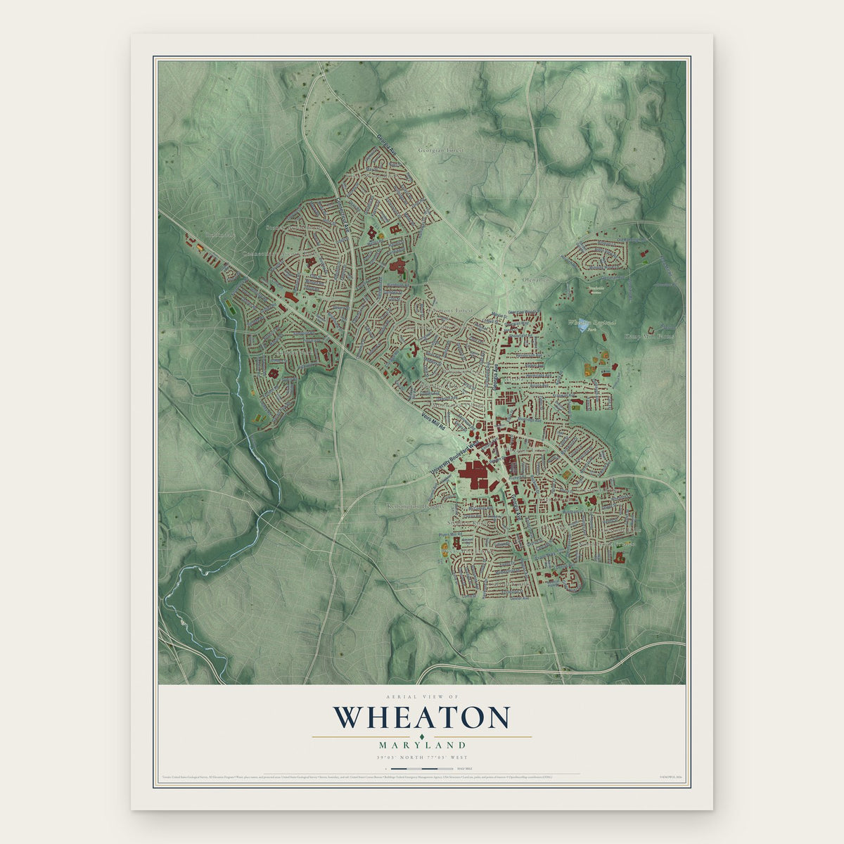 Wheaton, Maryland map print, the full design