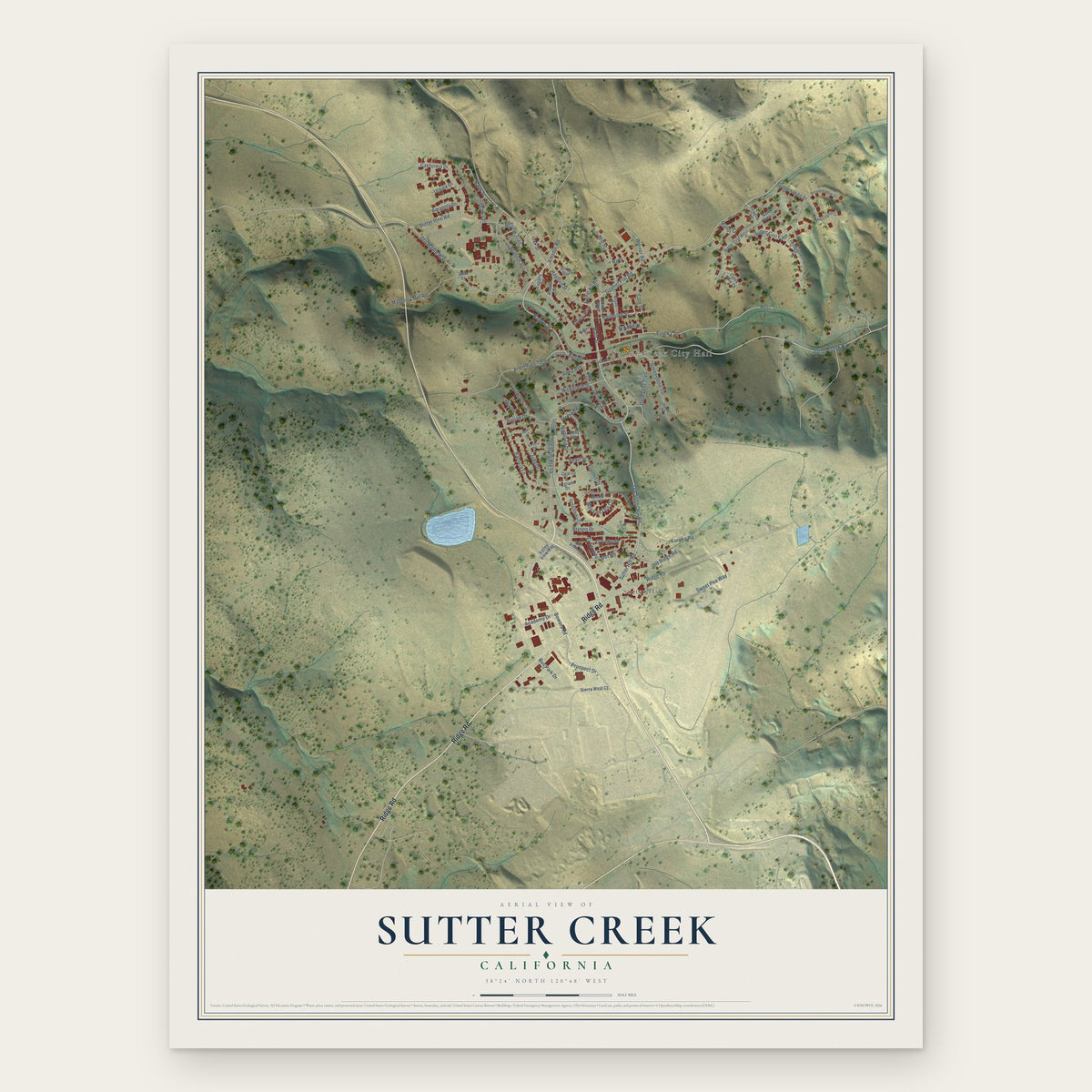 Sutter Creek, California map print, the full design