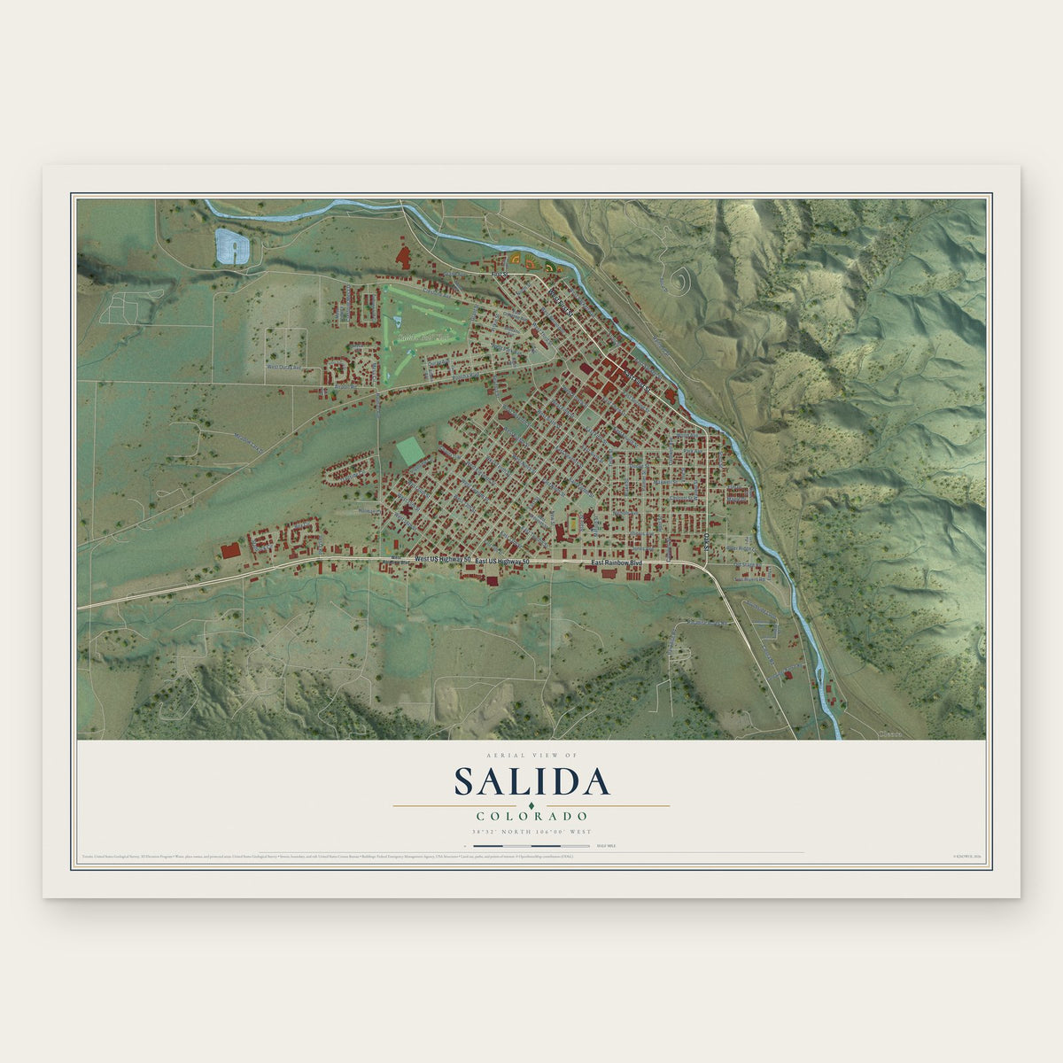 Salida, Colorado map print, the full design