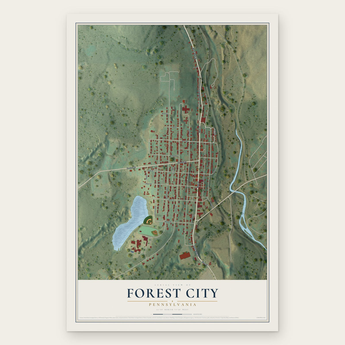 Forest City, Pennsylvania map print, the full design