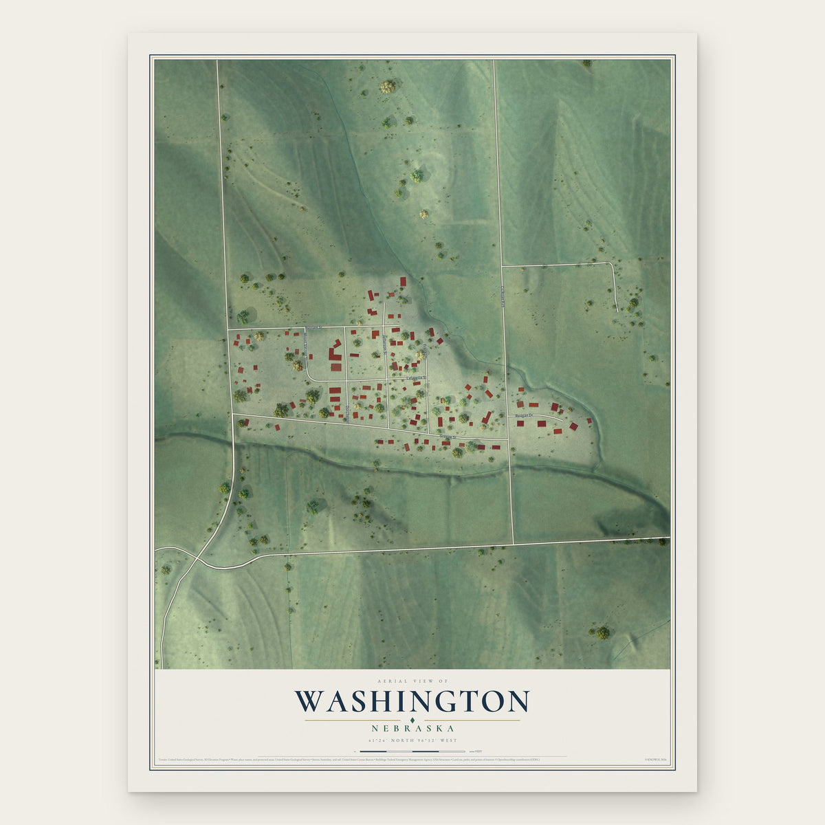 Washington, Nebraska map print, the full design