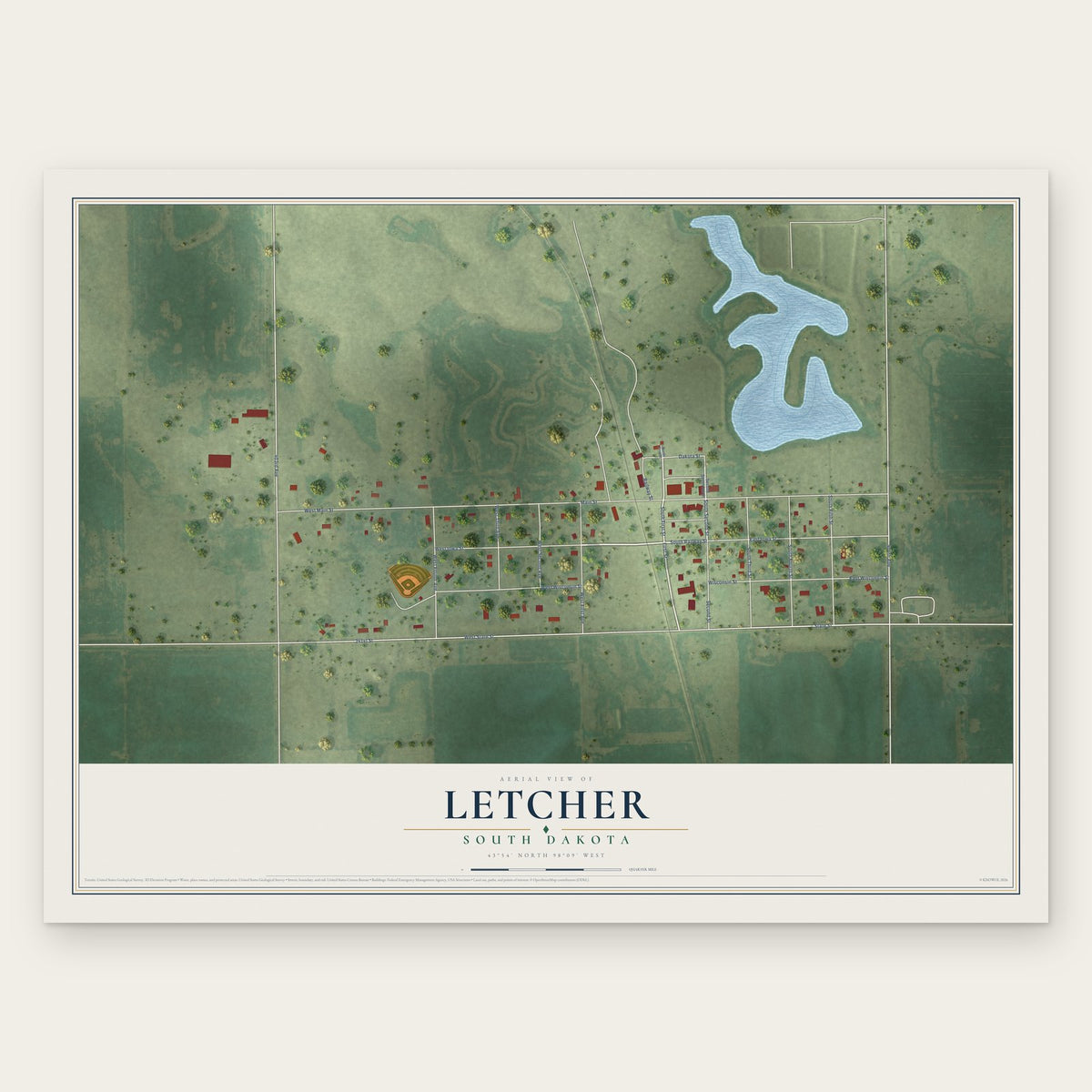 Letcher, South Dakota map print, the full design