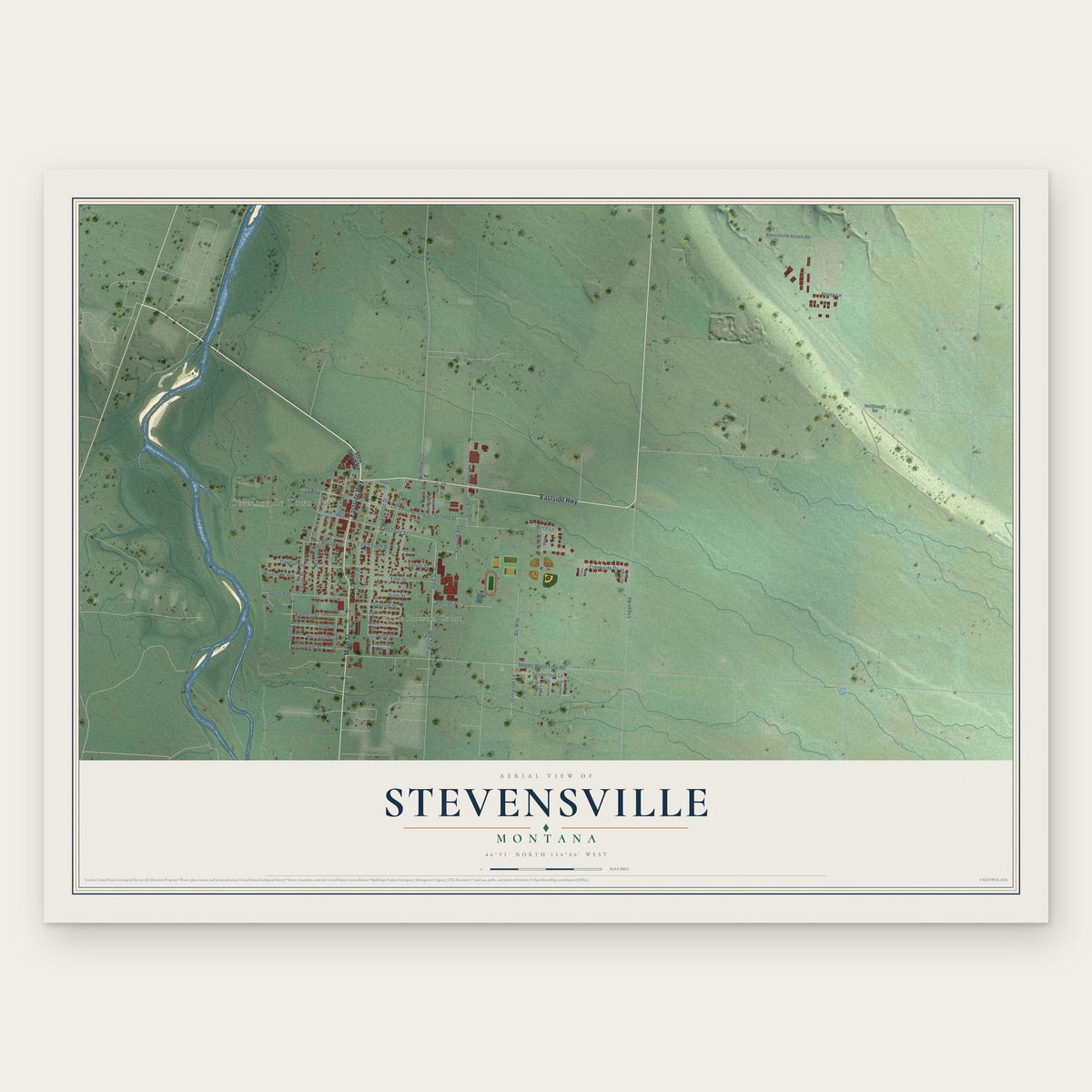 Stevensville, Montana map print, the full design