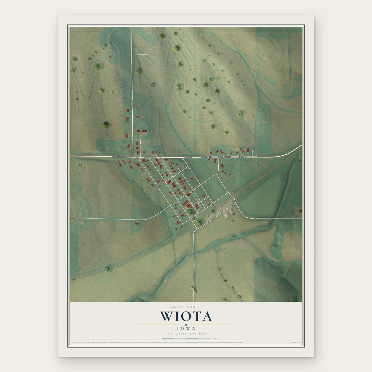 Wiota, Iowa map print, the full design
