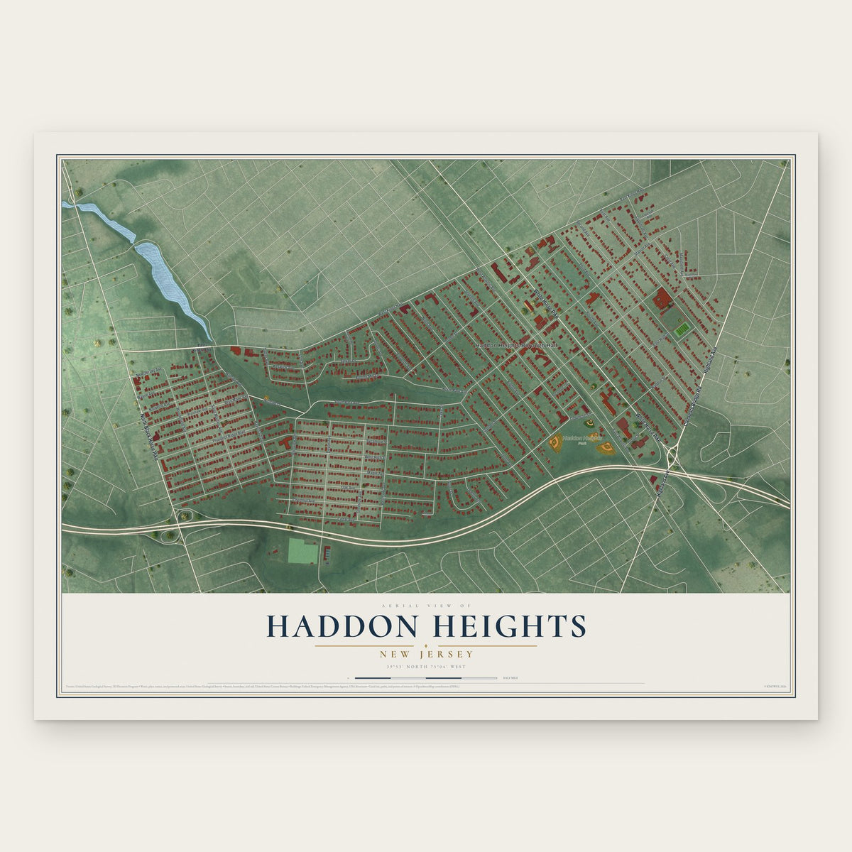 Haddon Heights, New Jersey map print, the full design