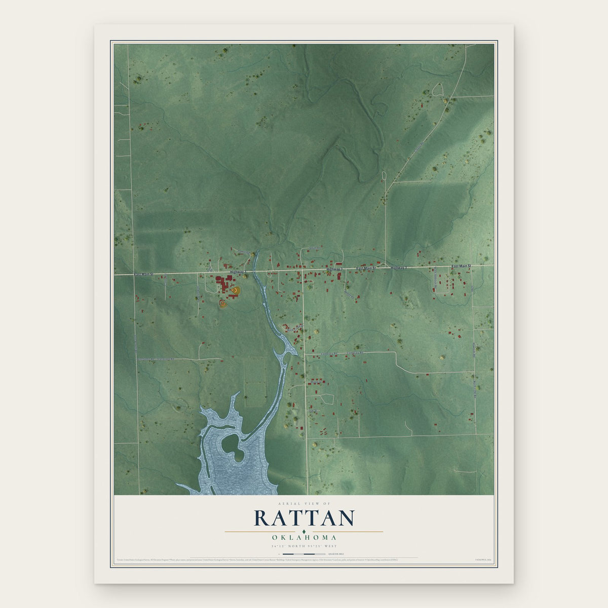 Rattan, Oklahoma map print, the full design