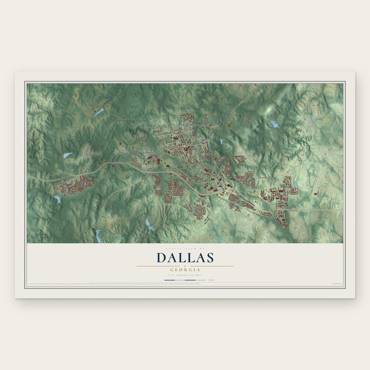 Dallas, Georgia map print, the full design