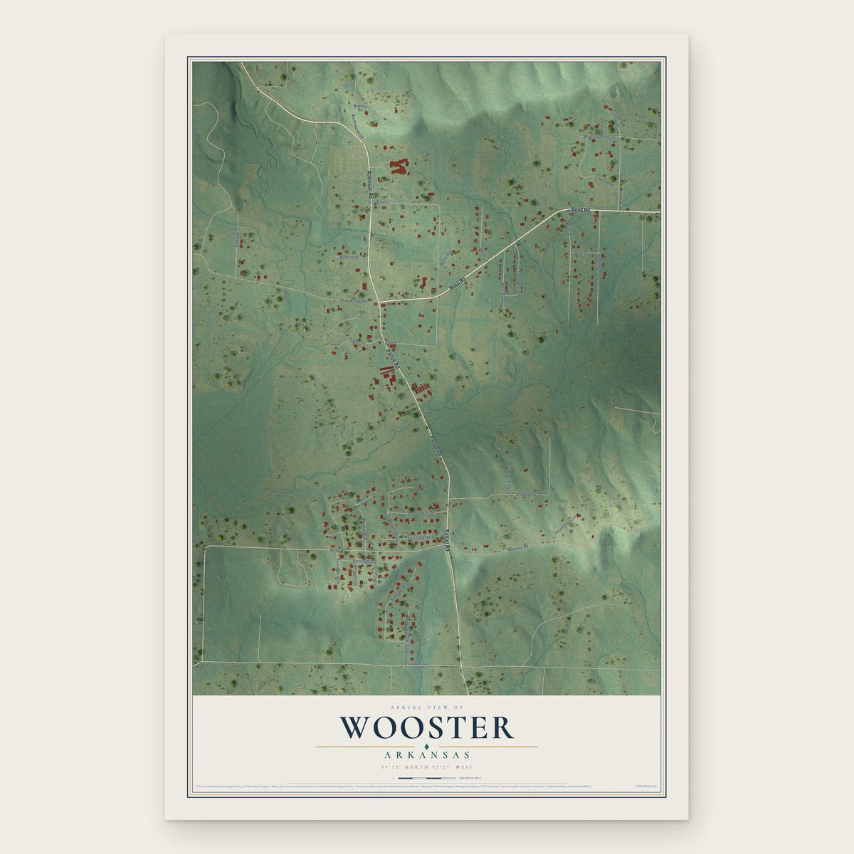 Wooster, Arkansas map print, the full design