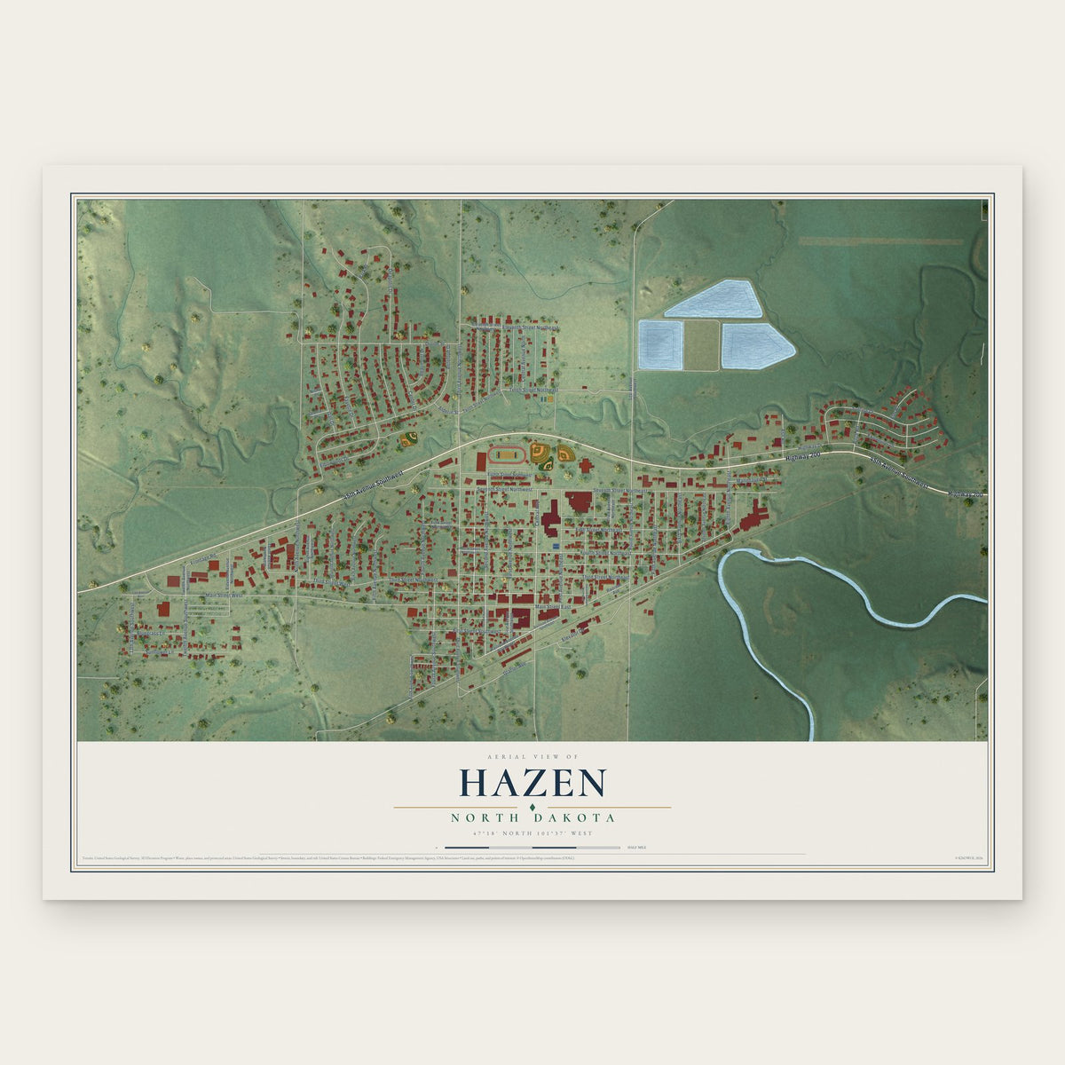 Hazen, North Dakota map print, the full design