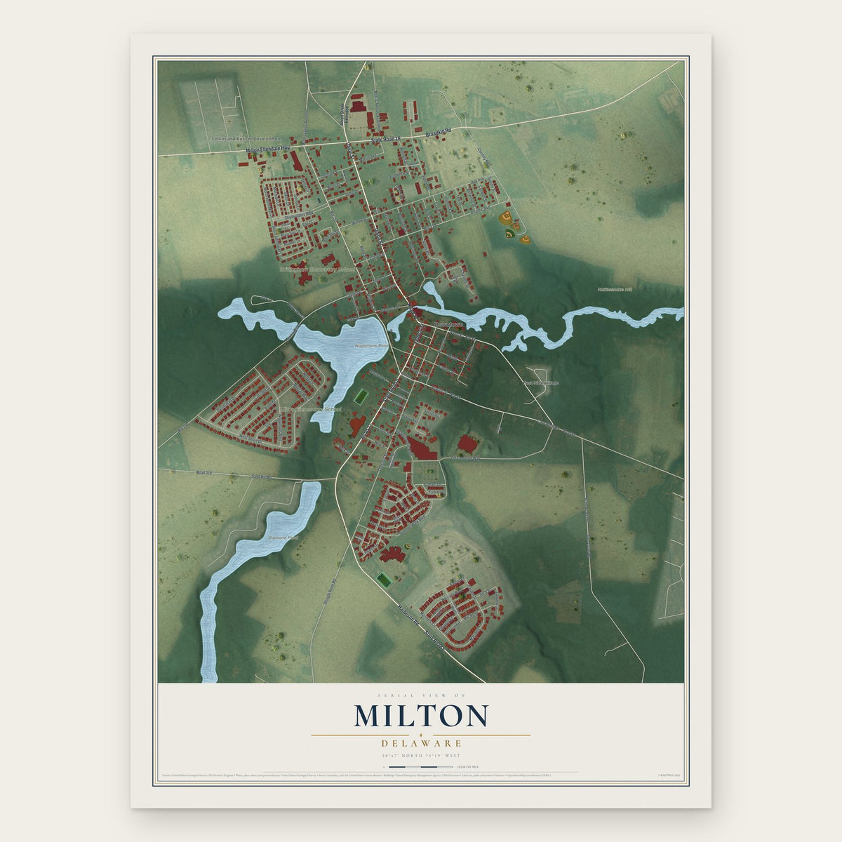 Milton, Delaware map print, the full design