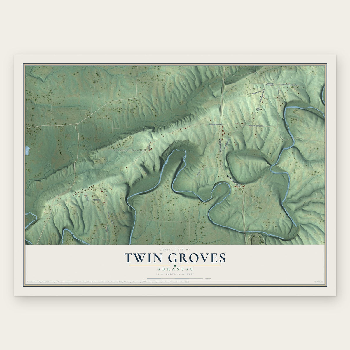 Twin Groves, Arkansas map print, the full design