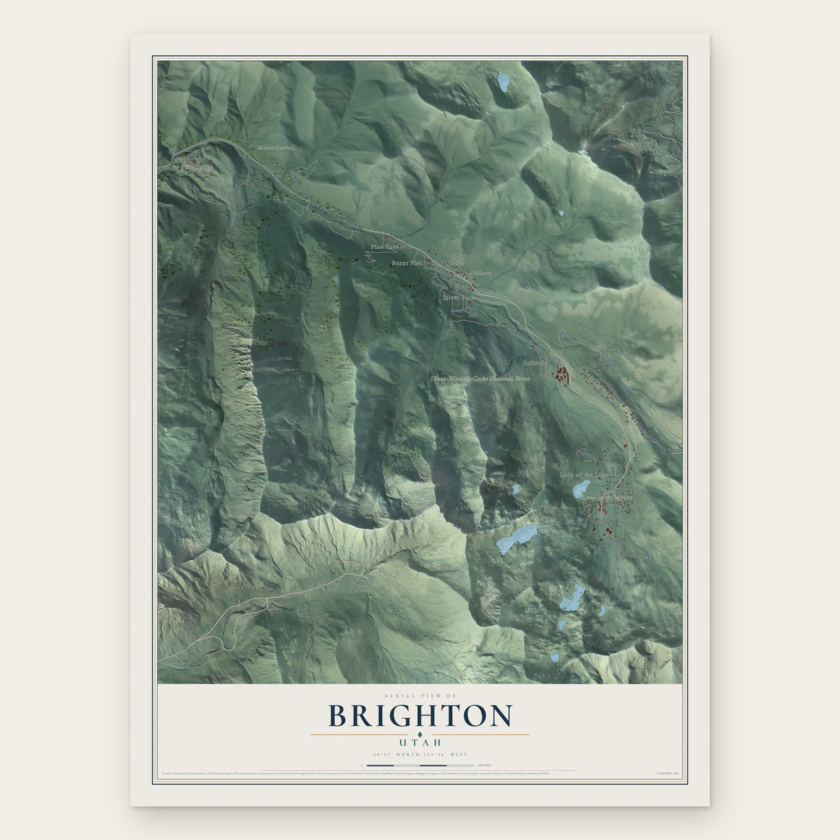 Brighton, Utah map print, the full design