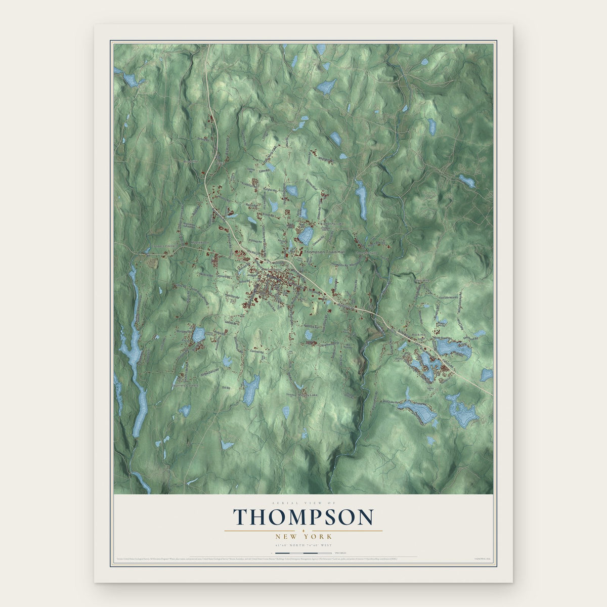 Thompson, New York map print, the full design
