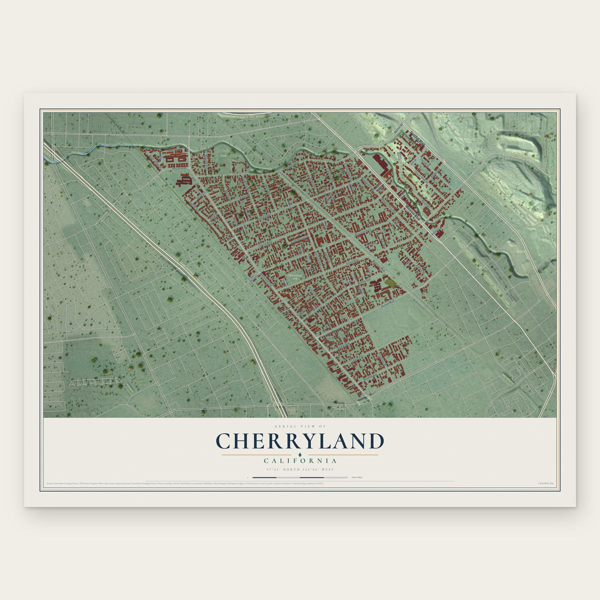 Cherryland, California map print, the full design