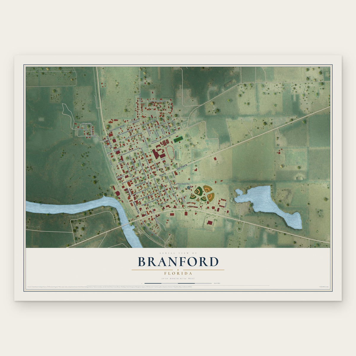 Branford, Florida map print, the full design