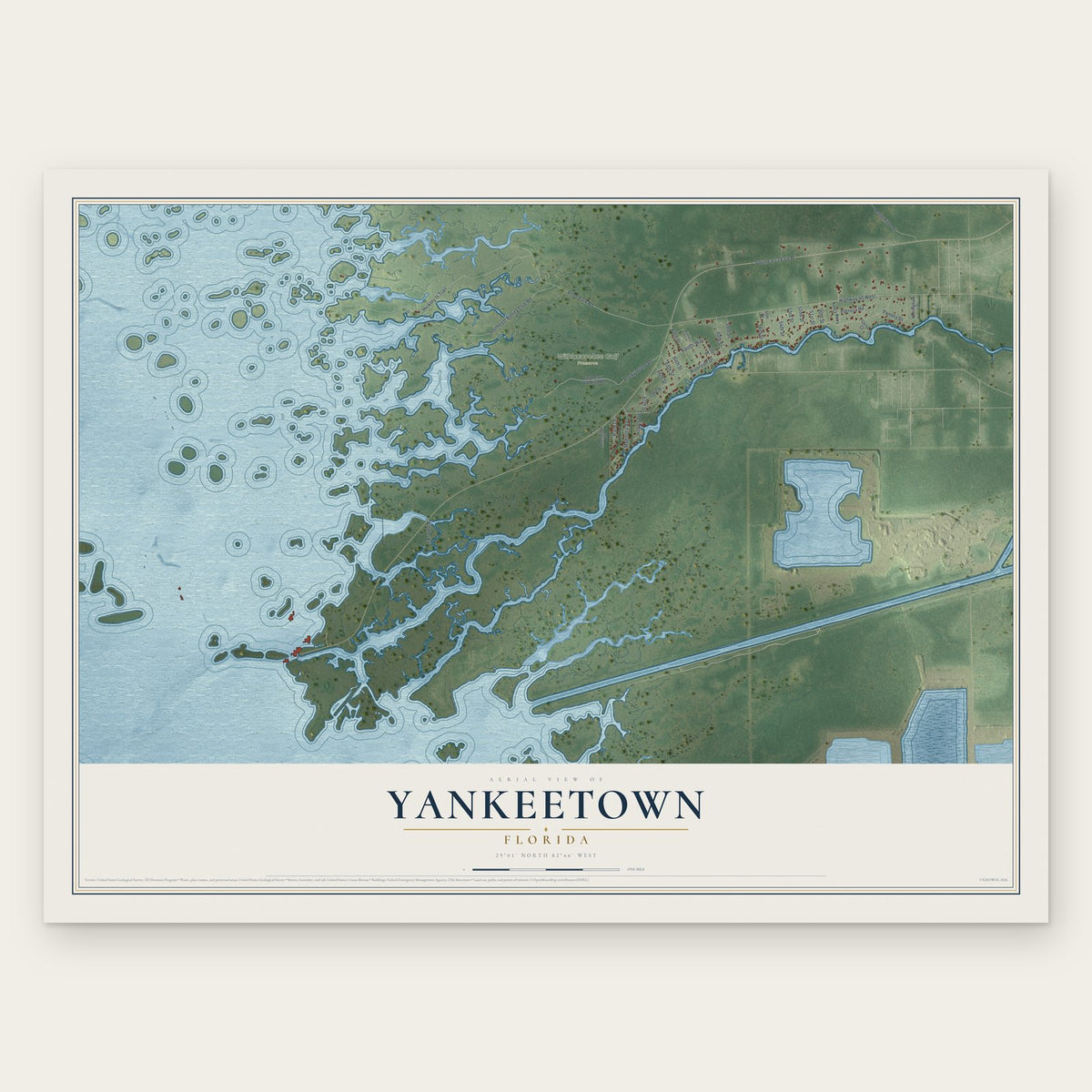 Yankeetown, Florida map print, the full design