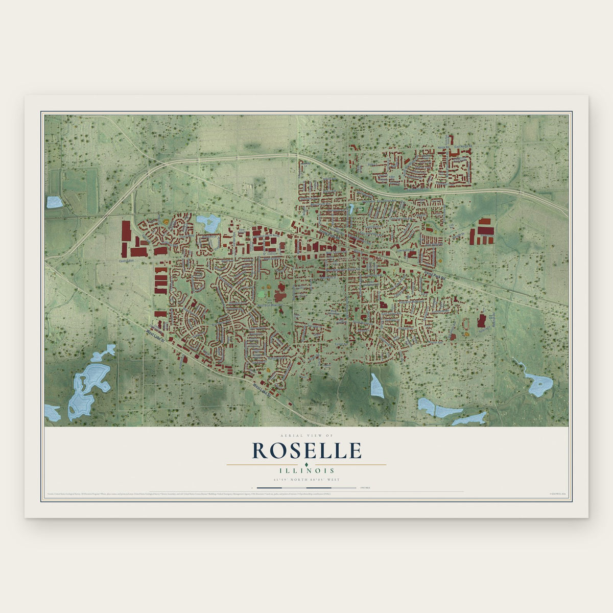 Roselle, Illinois map print, the full design