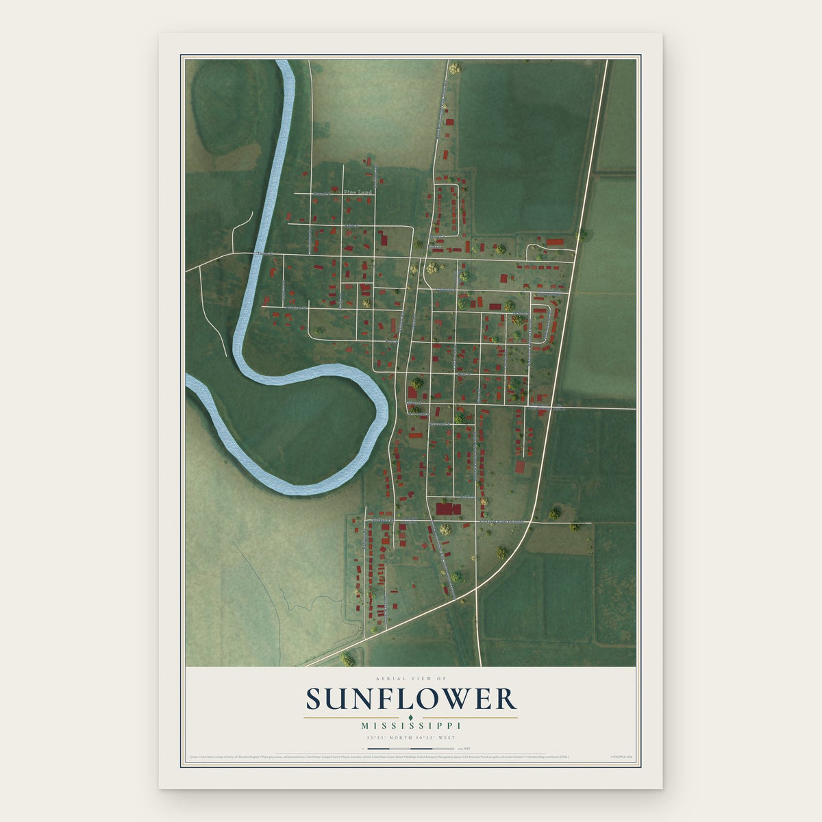 Sunflower, Mississippi map print, the full design
