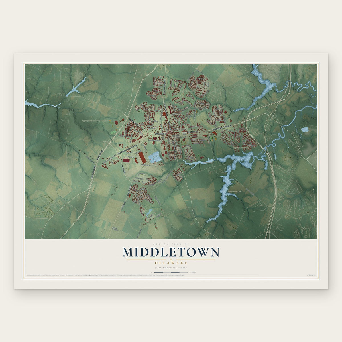 Middletown, Delaware map print, the full design