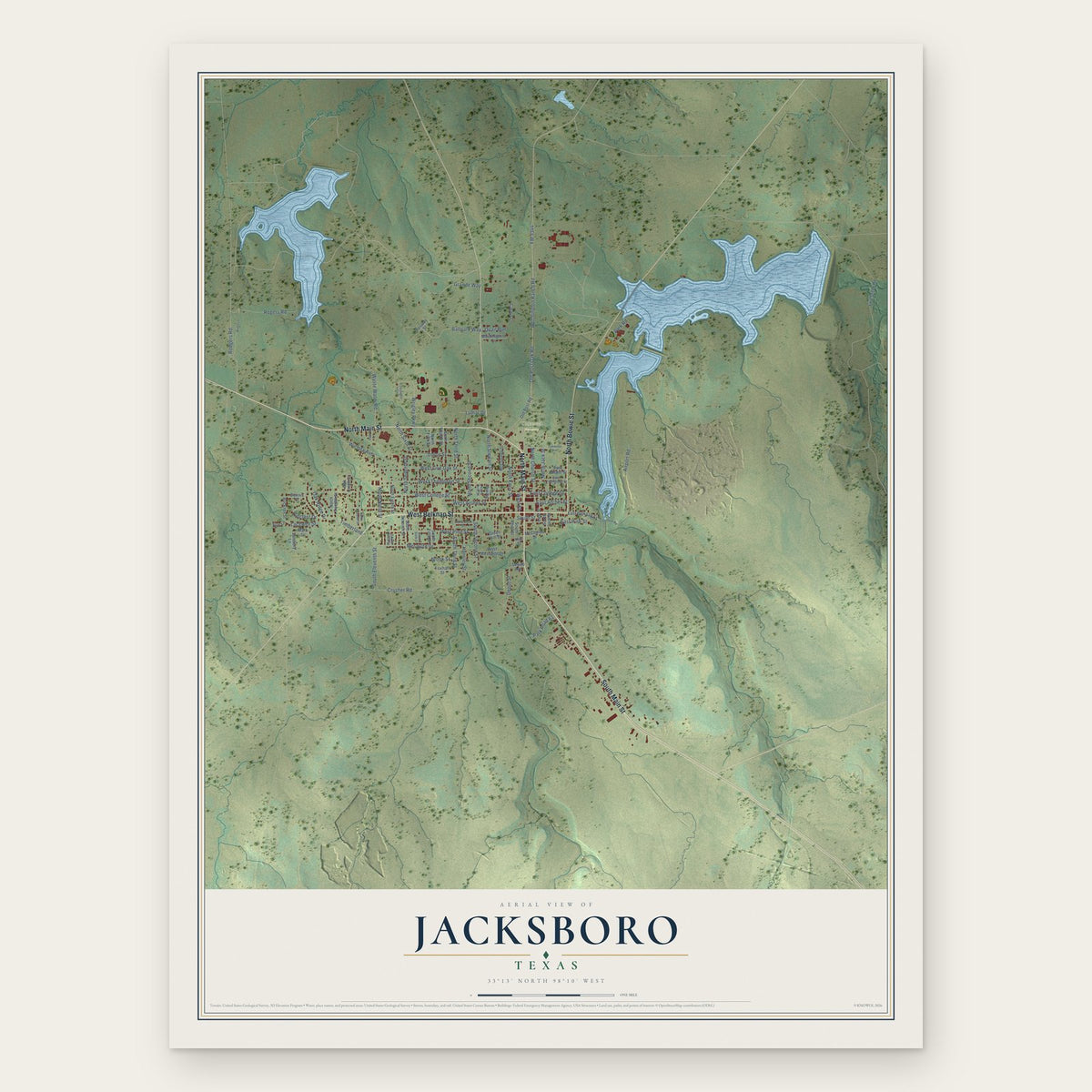 Jacksboro, Texas map print, the full design