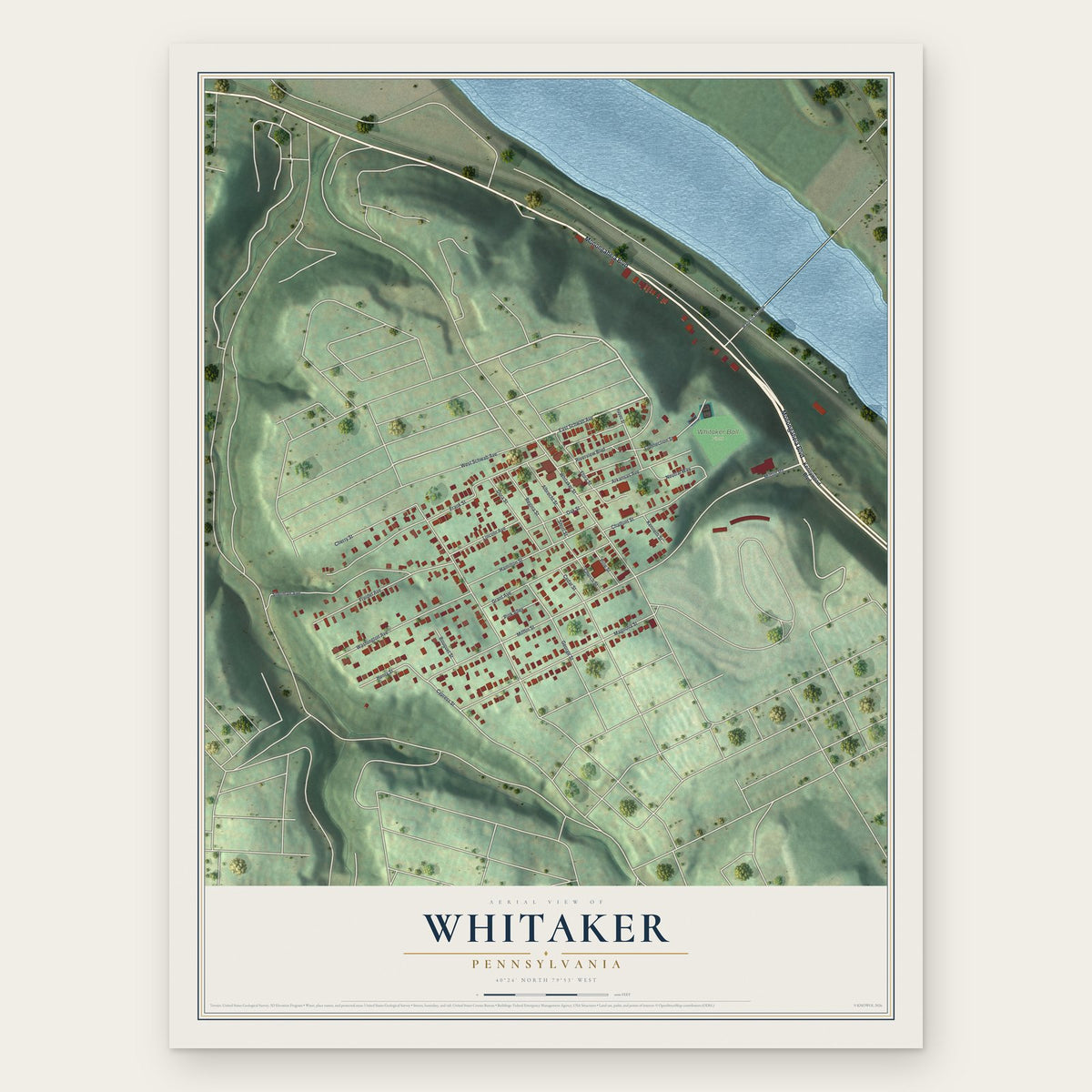 Whitaker, Pennsylvania map print, the full design