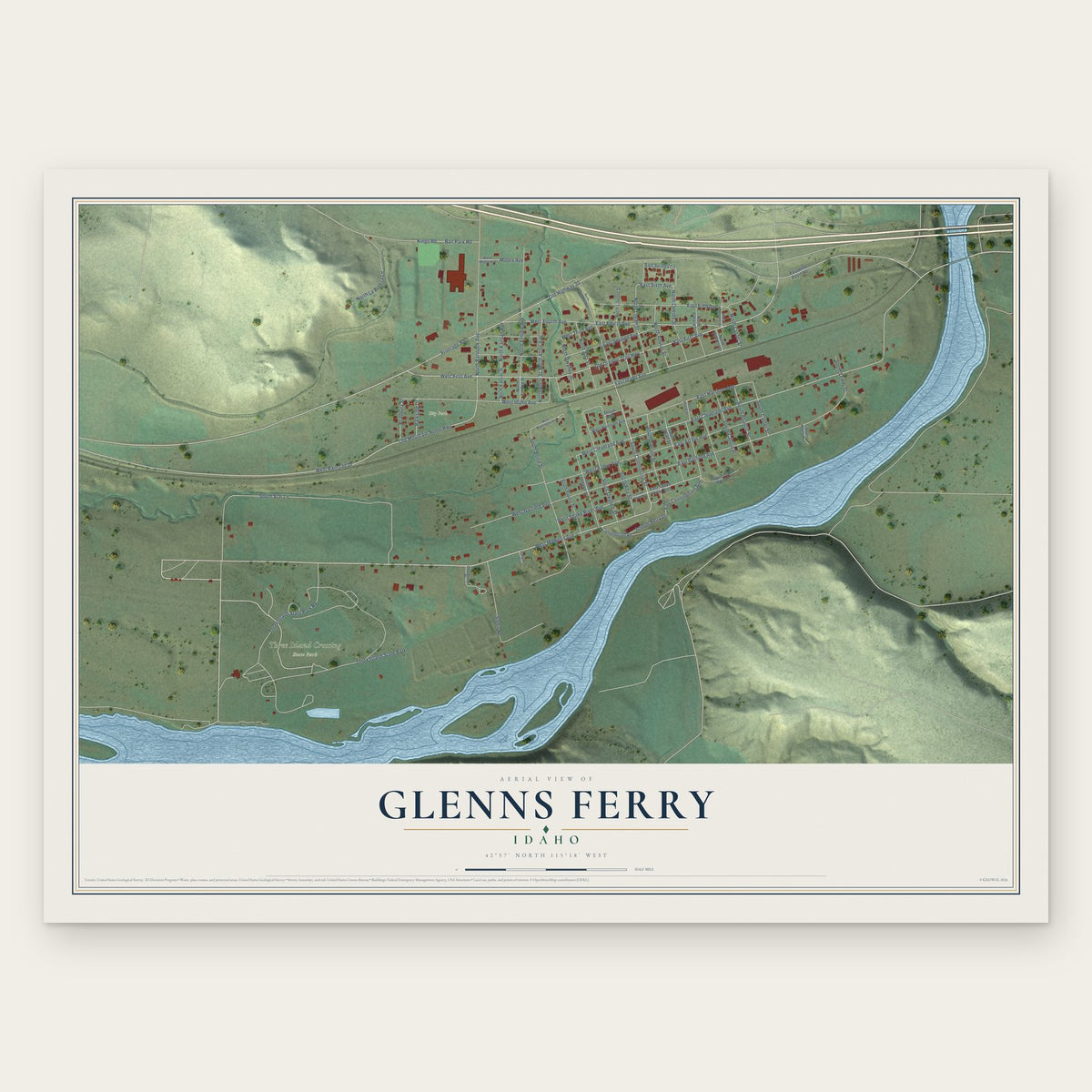 Glenns Ferry, Idaho map print, the full design