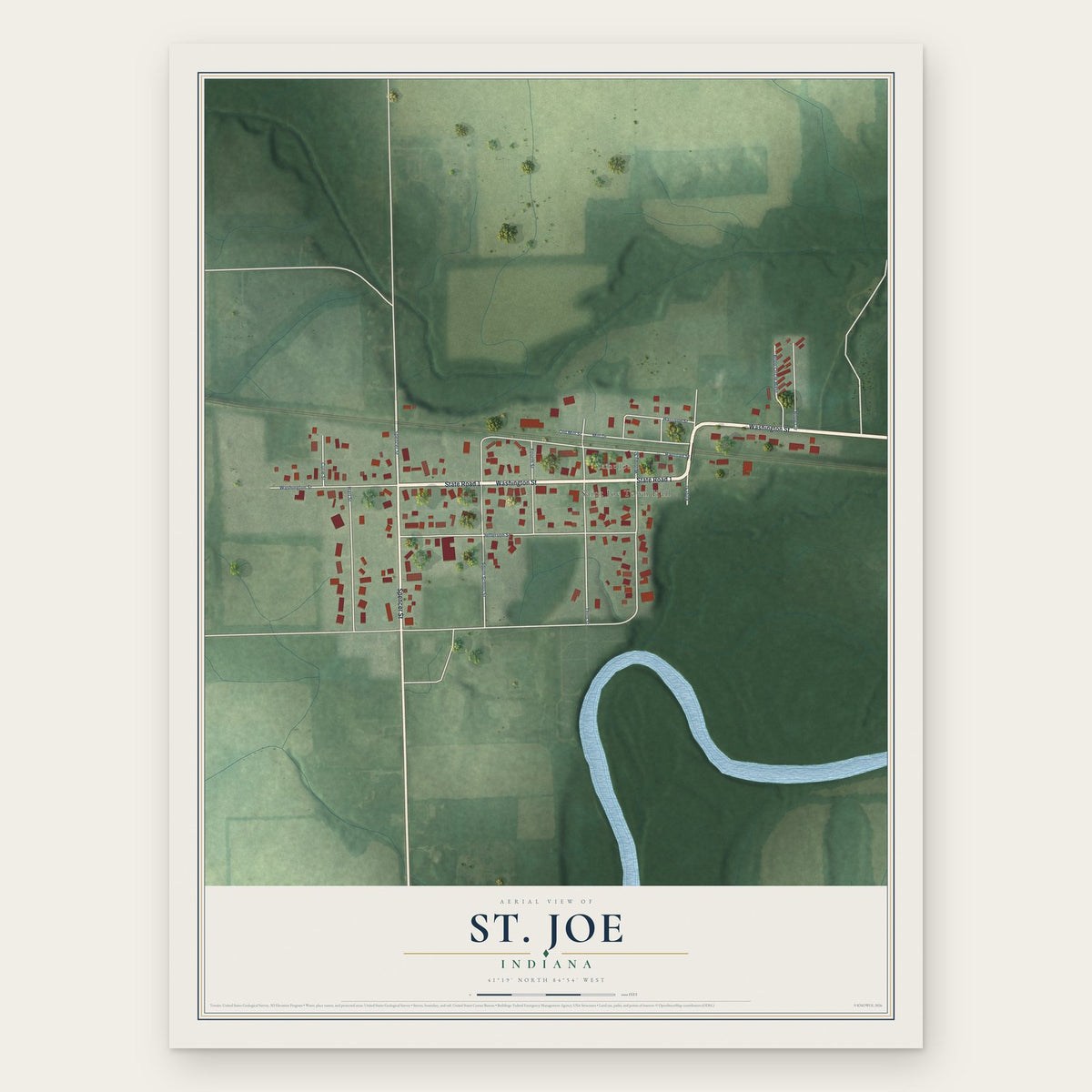 St. Joe, Indiana map print, the full design