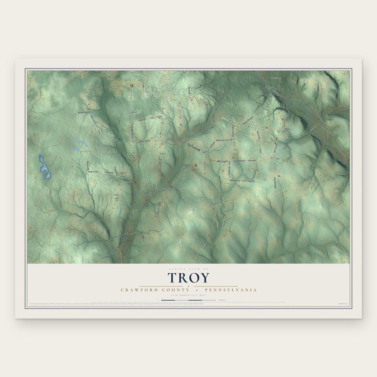 Troy, Crawford County, Pennsylvania map print, the full design