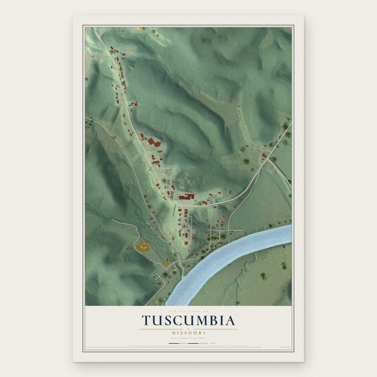 Tuscumbia, Missouri map print, the full design