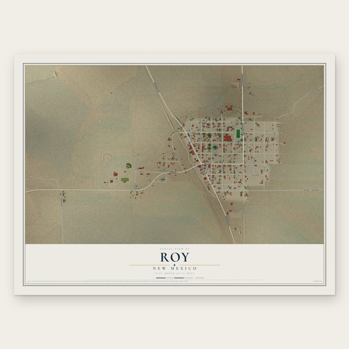 Roy, New Mexico map print, the full design