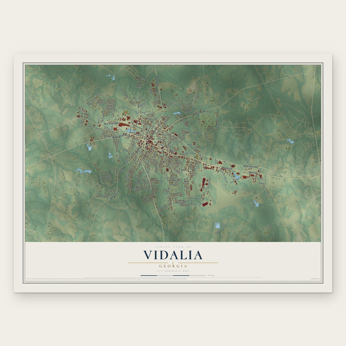 Vidalia, Georgia map print, the full design