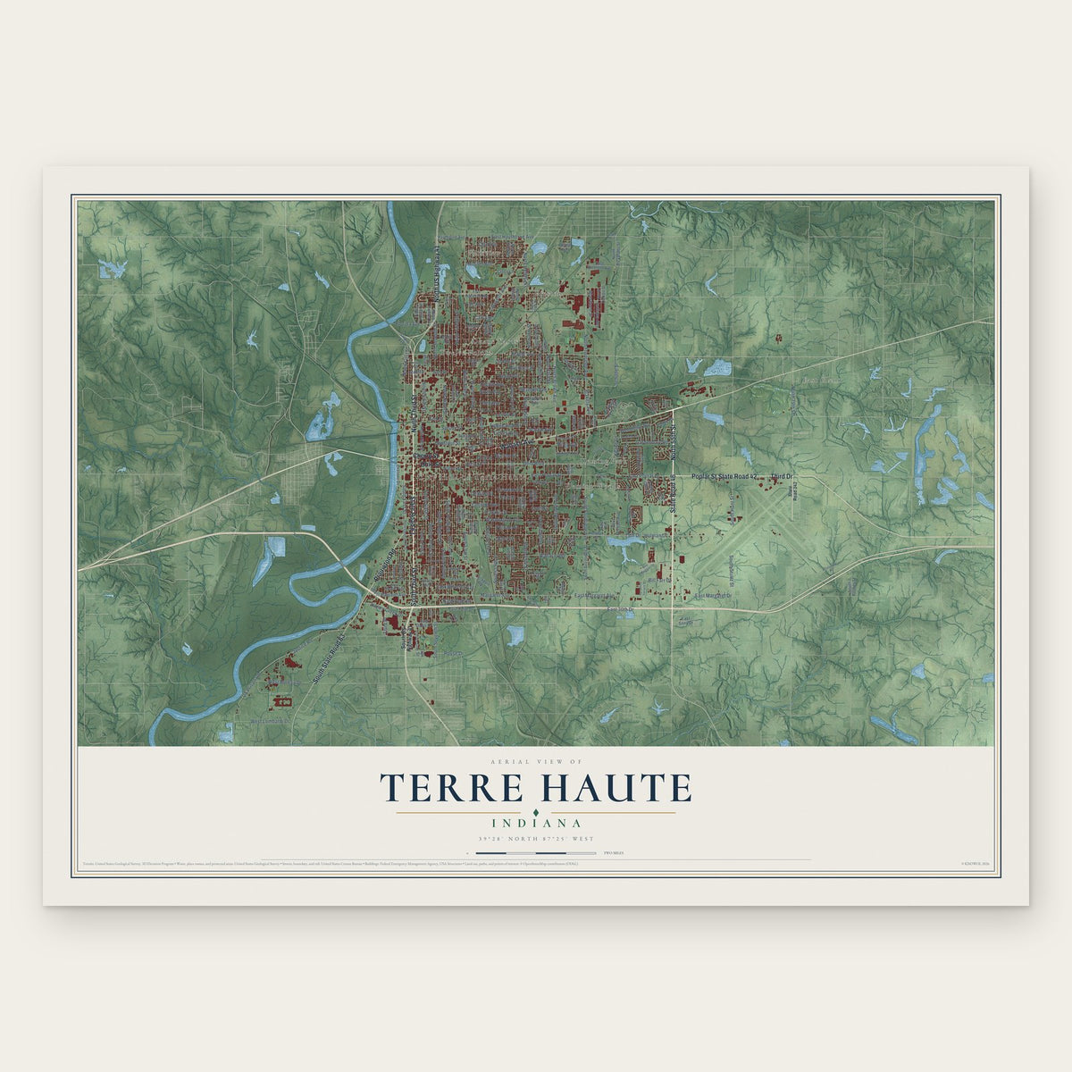 Terre Haute, Indiana map print, the full design