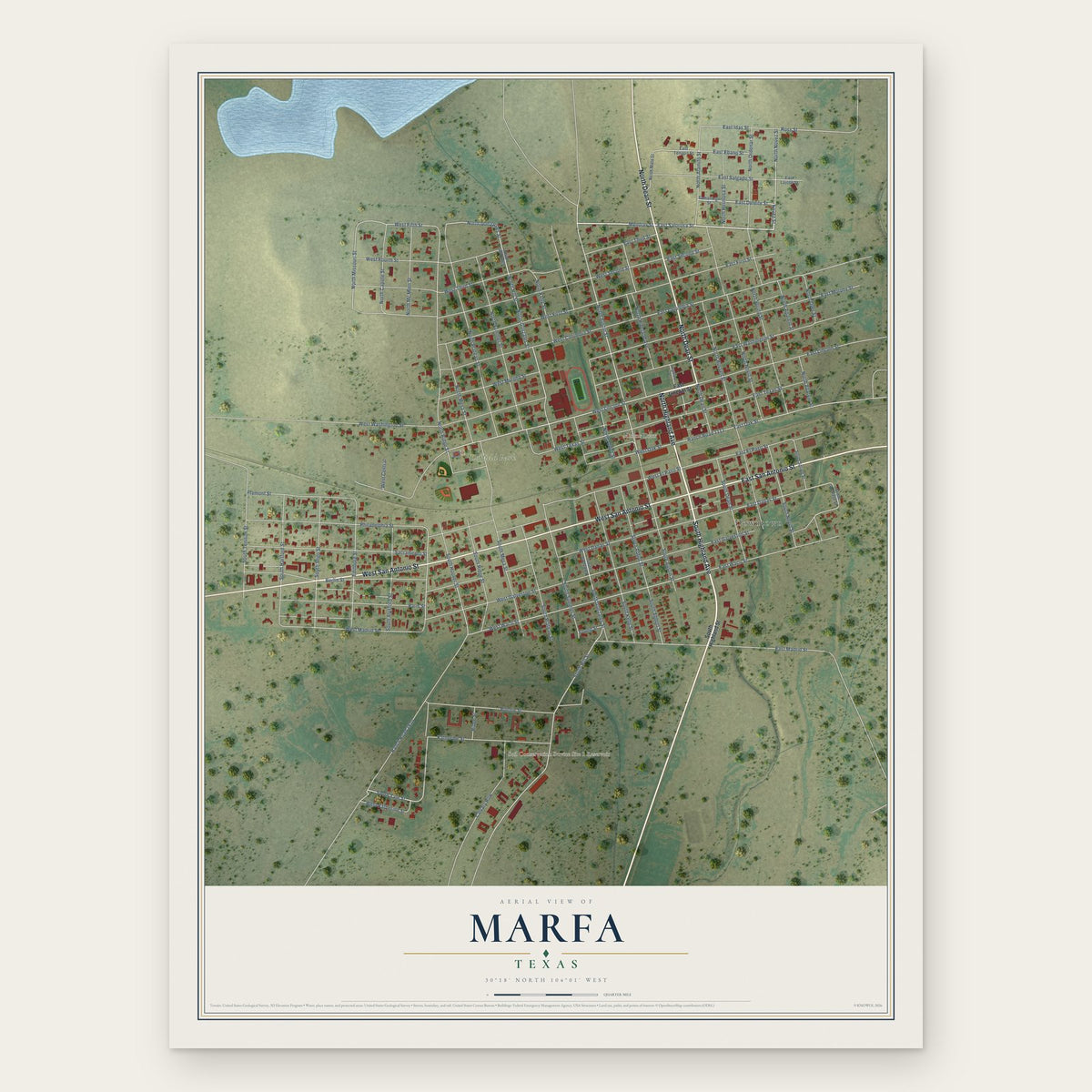 Marfa, Texas map print, the full design