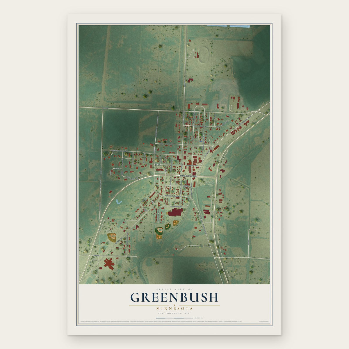 Greenbush, Minnesota map print, the full design