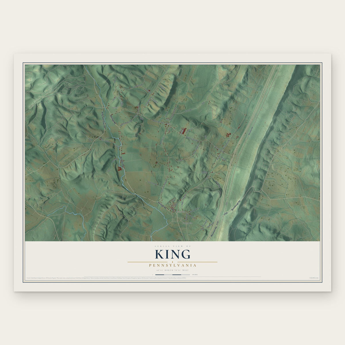 King, Pennsylvania map print, the full design