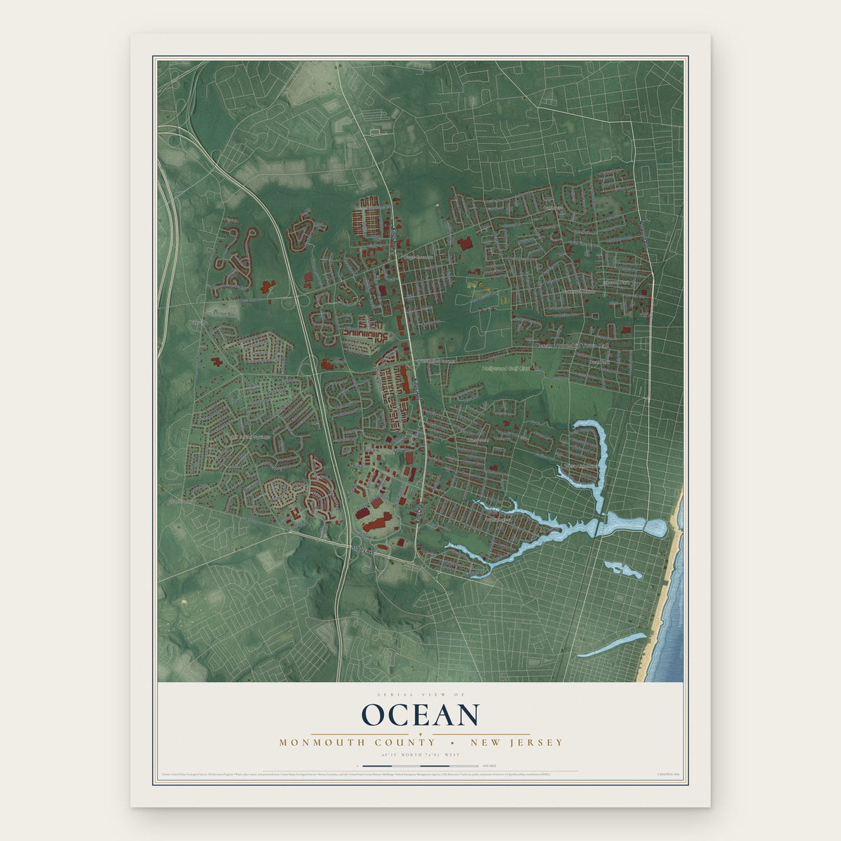 Ocean, Monmouth County, New Jersey map print, the full design