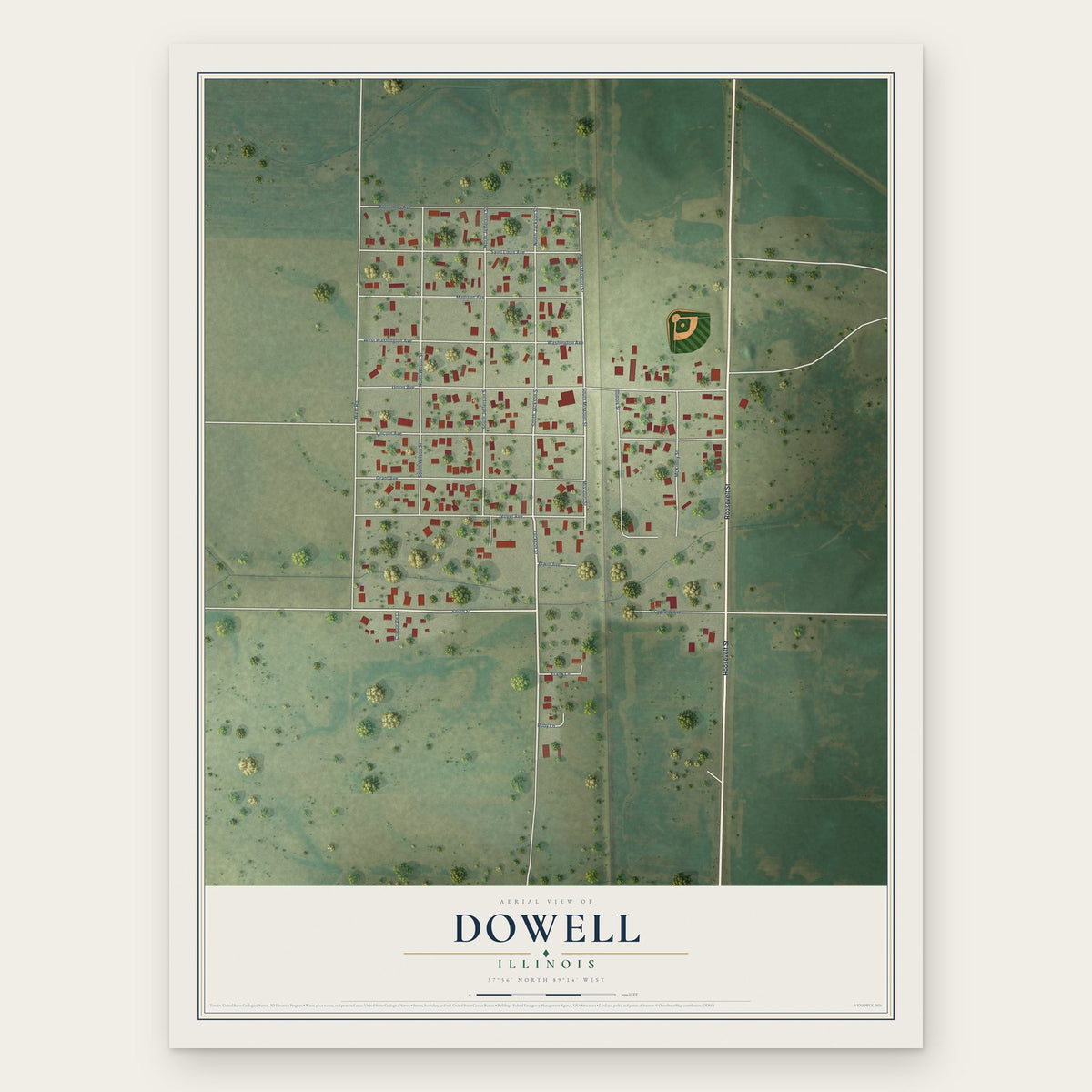 Dowell, Illinois map print, the full design