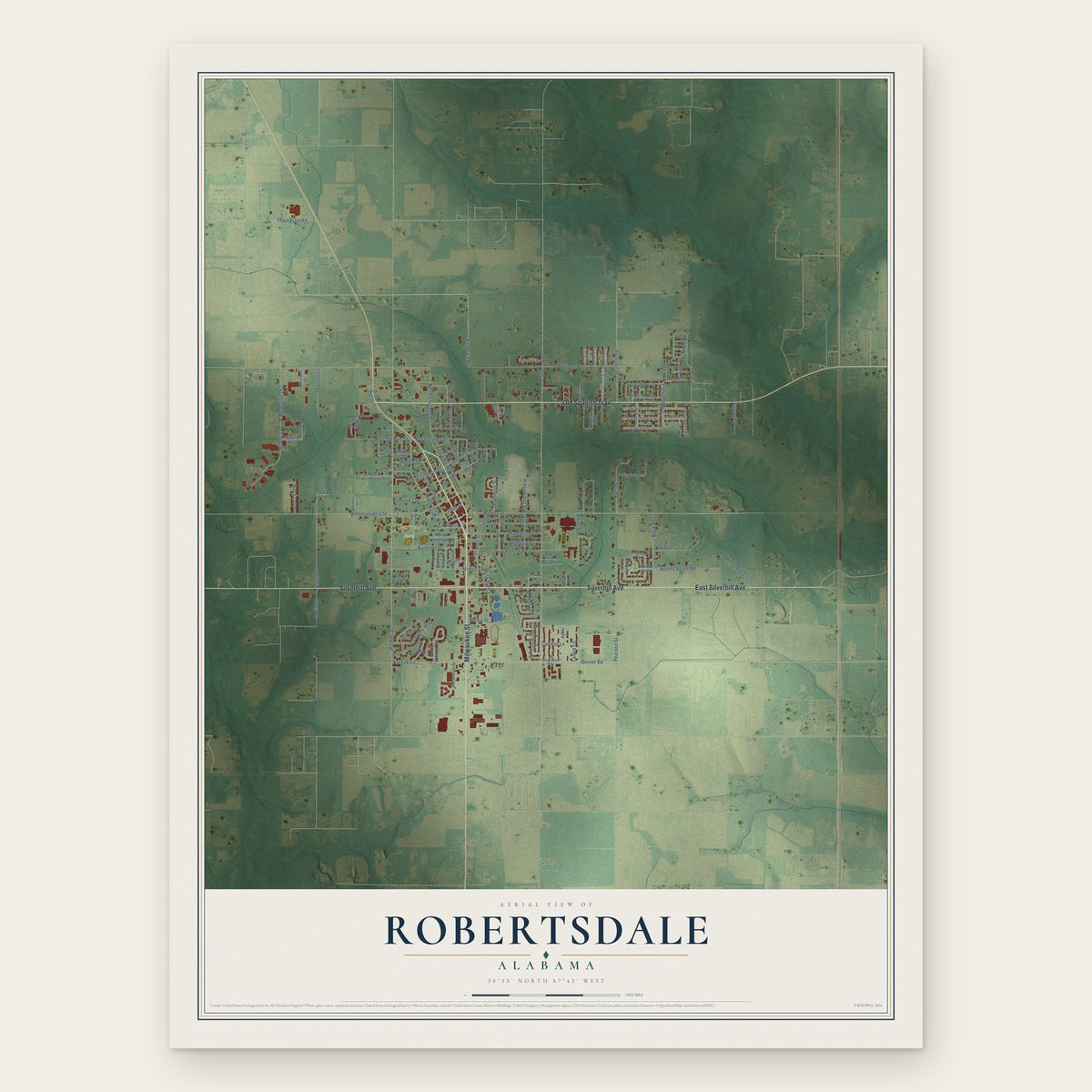Robertsdale, Alabama map print, the full design