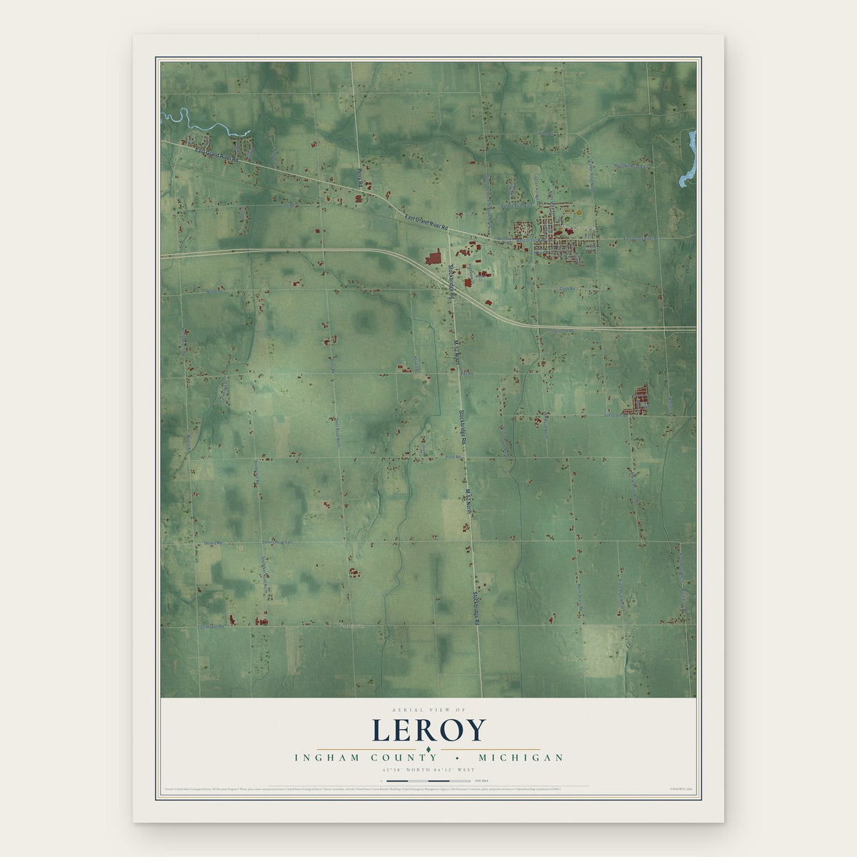 Leroy, Ingham County, Michigan map print, the full design