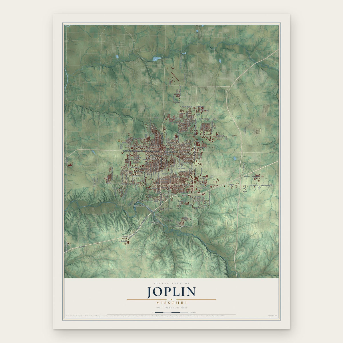Joplin, Missouri map print, the full design