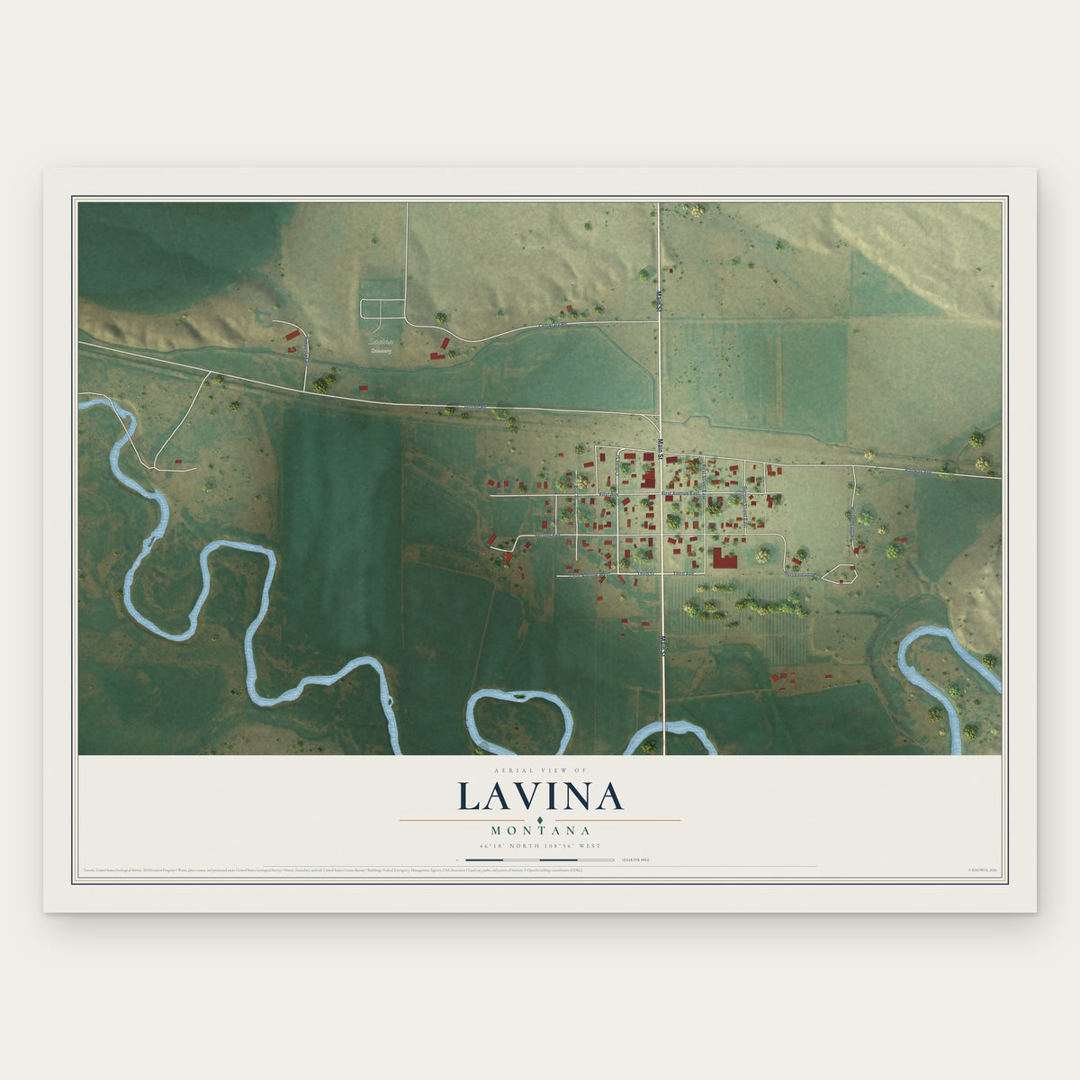 Lavina, Montana map print, the full design