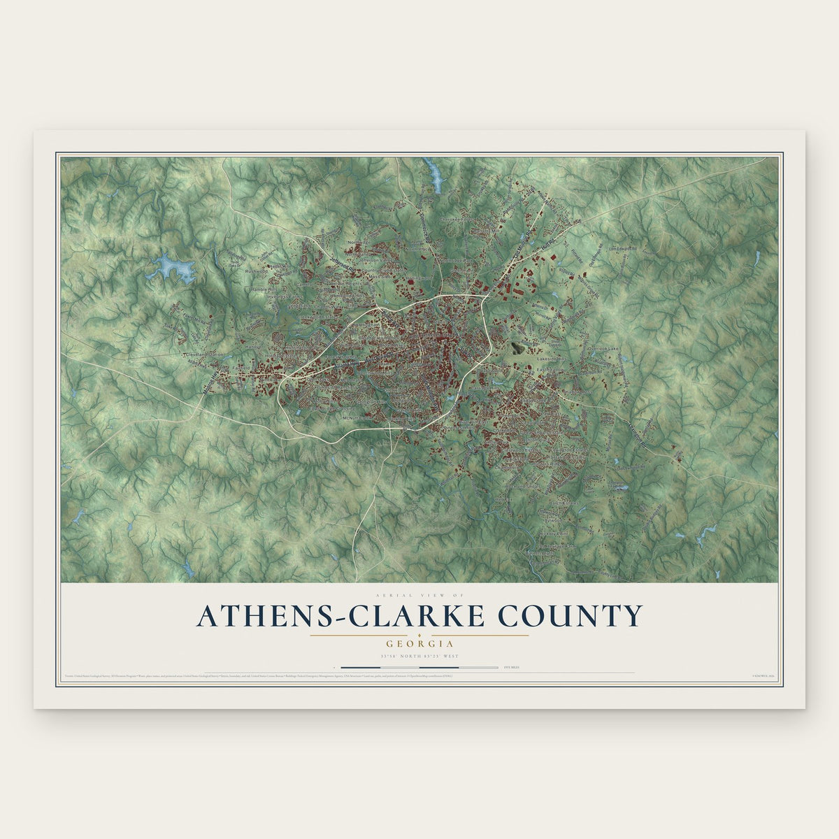 Athens-Clarke County, Georgia map print, the full design