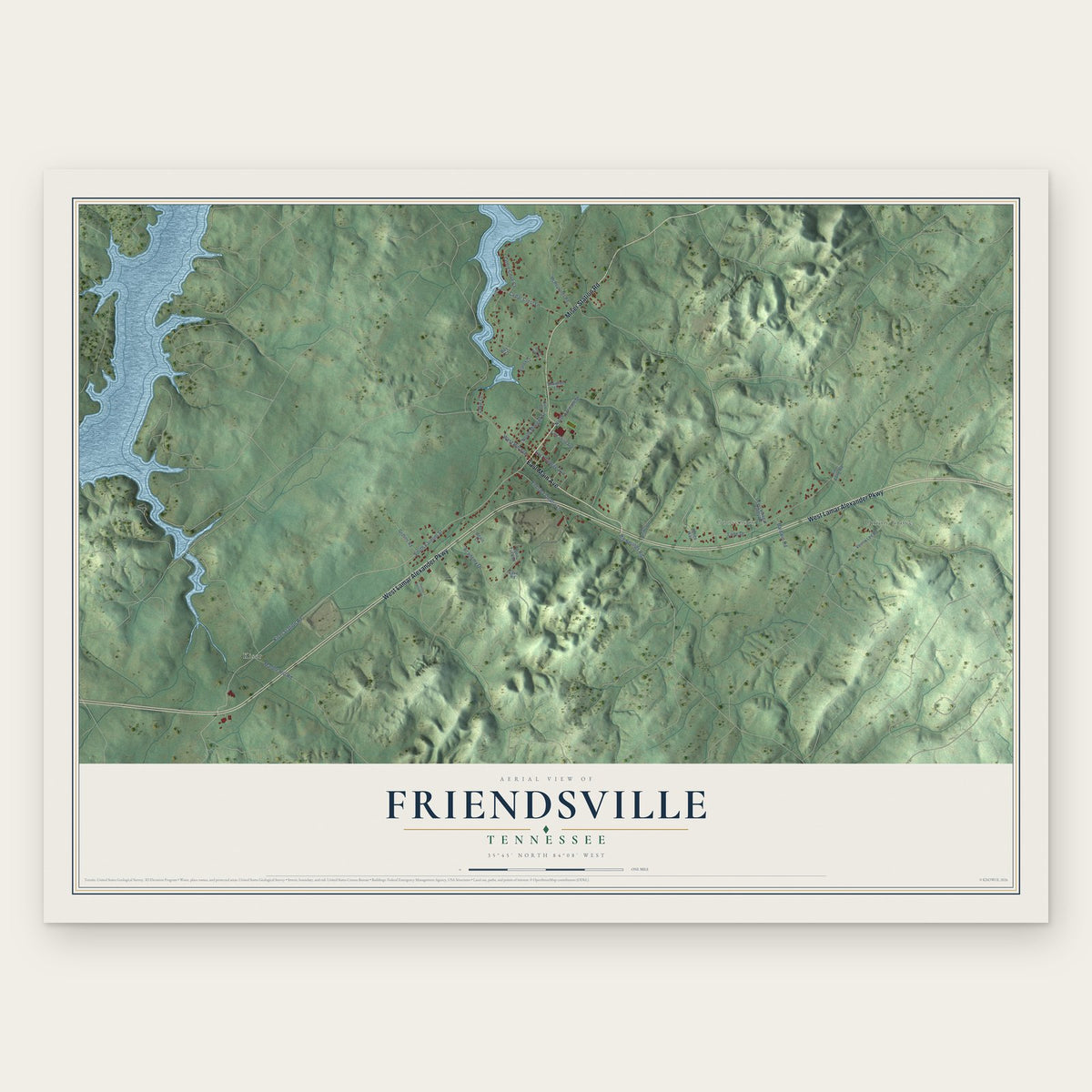 Friendsville, Tennessee map print, the full design