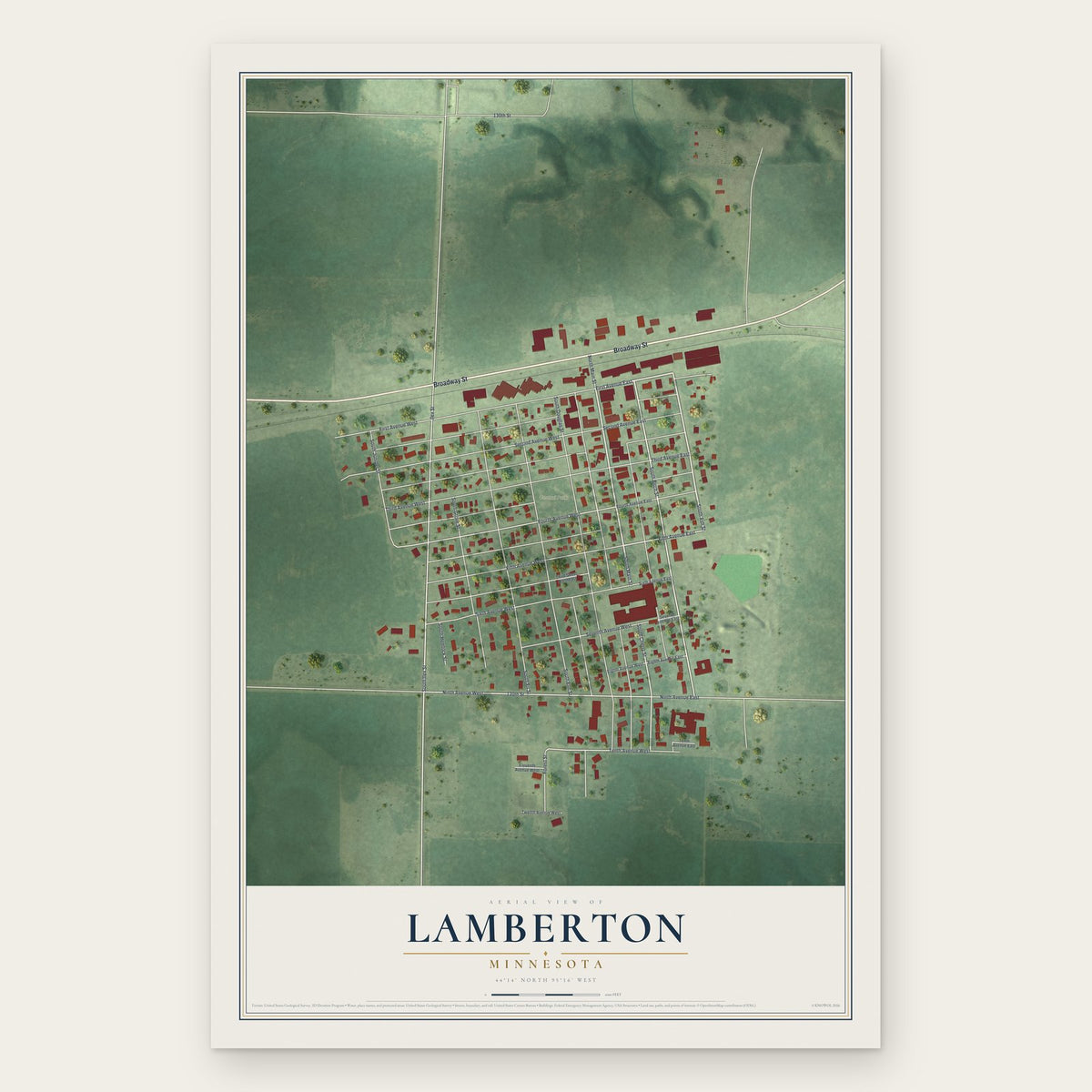 Lamberton, Minnesota map print, the full design