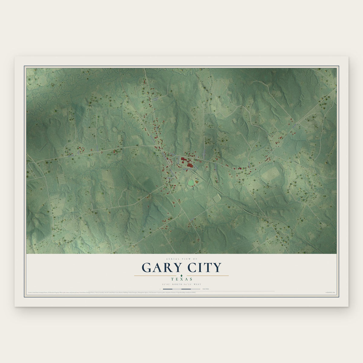 Gary City, Texas map print, the full design