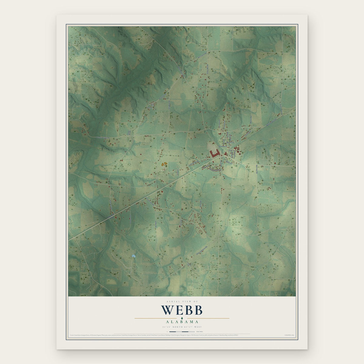 Webb, Alabama map print, the full design