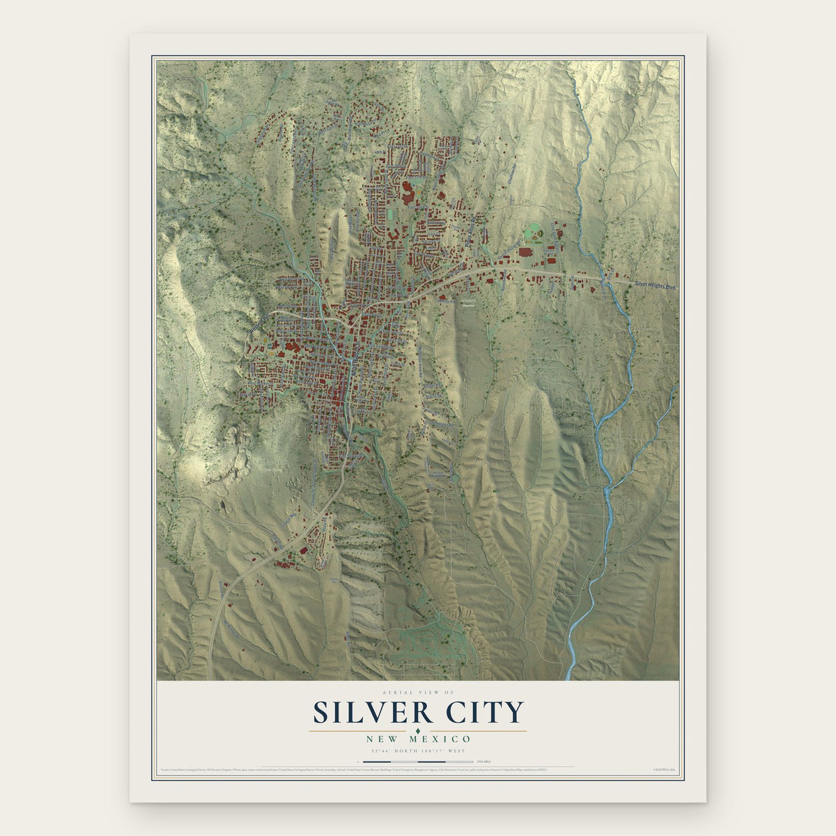 Silver City, New Mexico map print, the full design