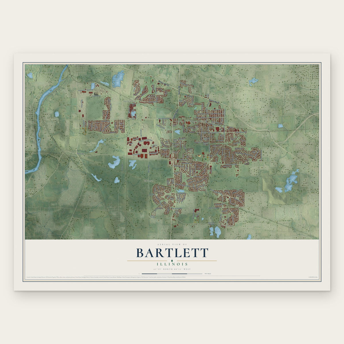 Bartlett, Illinois map print, the full design
