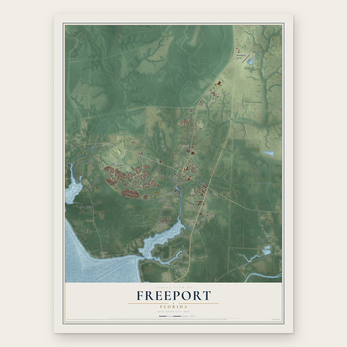 Freeport, Florida map print, the full design