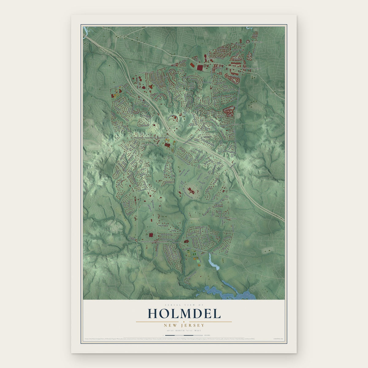 Holmdel, New Jersey map print, the full design